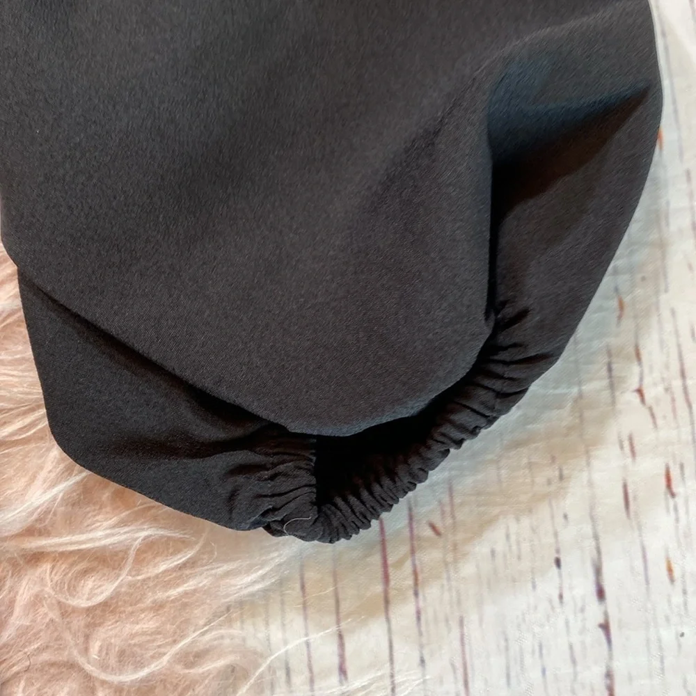 NWT J. Crew Puff Sleeve Satin-Back Crepe Top Black sz MT
